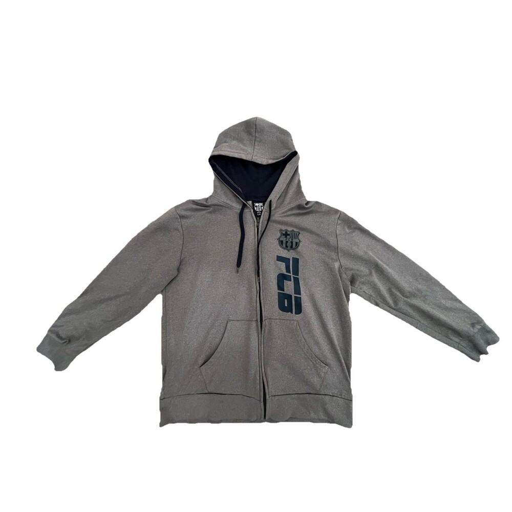 Size Large FC Barcelona FCB Gray Hooded Sweatshirt Soccer Team Pullover Hoodie